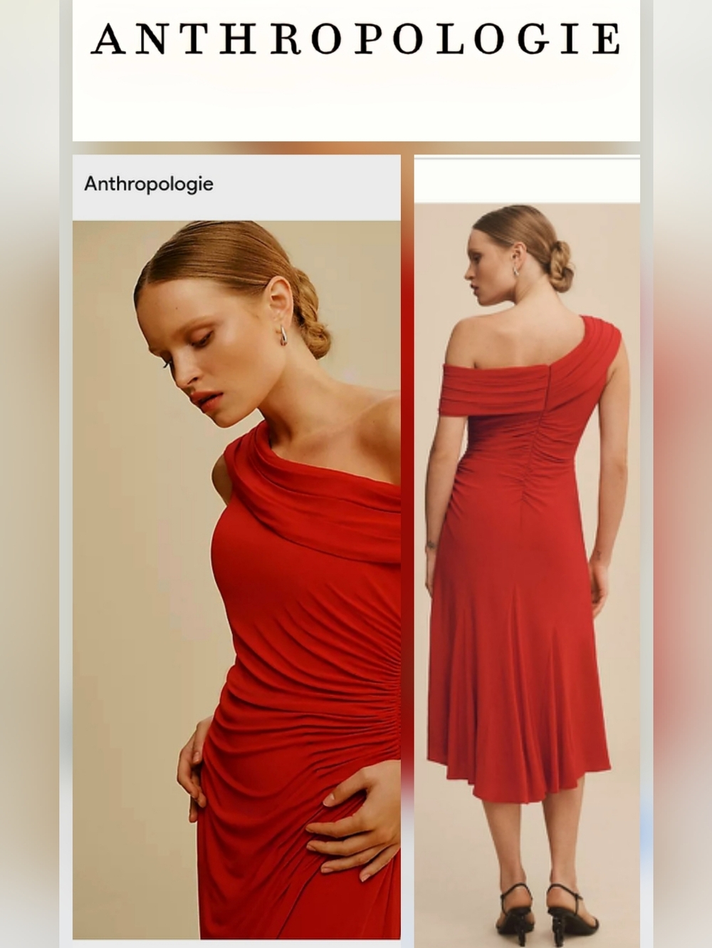 NWOT Anthropologie Leena For Mac duggal Scarlet Red Ruched Midi Dress Size 6